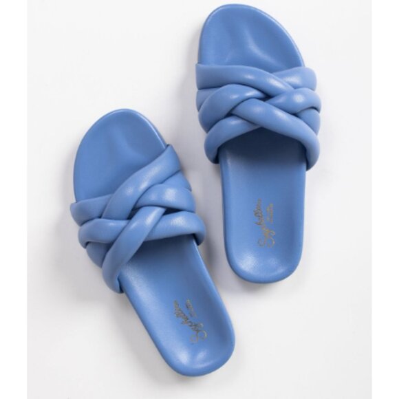 Seychelles X Her ALS Story Low Key Glow Up Leather Slide Sandal Blue Women's 9 - Picture 1 of 13